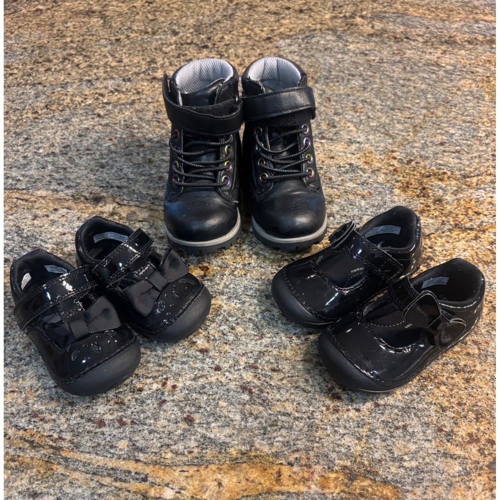 3‎ Stride Rite Black Patent Leather Boots & Shoes Bundle Toddler Girls 3M 4M 6M